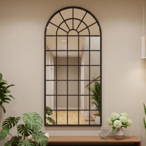 64x30 arch window pane mirror | black